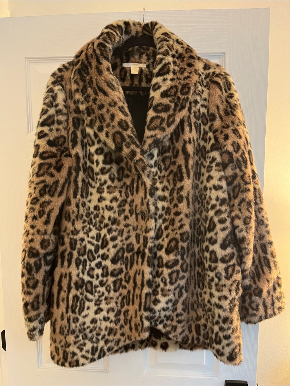 Amuse Society Leopard Print Faux Fur Pea Coat - Brown & Black